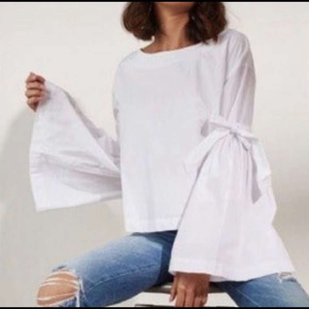 Free People White Belle Sleeve Blouse